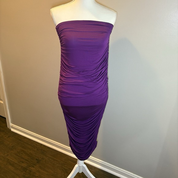 L’Academie Dresses & Skirts - L'Academie Strapless Ruched Midi Dress in Purple‎ Size Women's Size Small